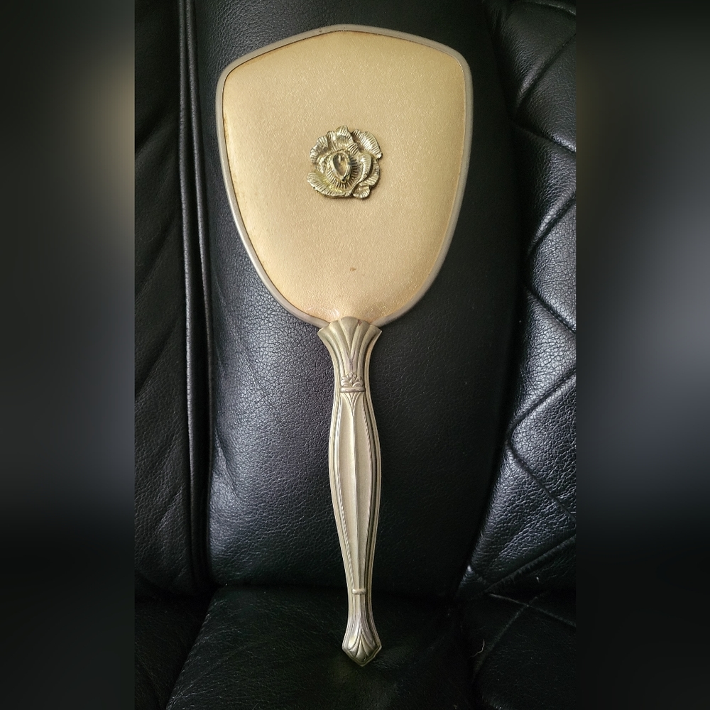 Antique Gold Colored Vanity Dresser Hand Held Mirror.